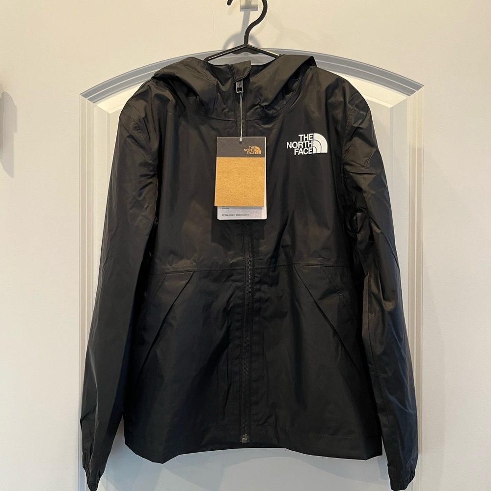The North Face Black Jacket Yellow Logo on Back or Rain Jacket Youth size 7/8